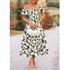 imagePRETTYGARDEN Womens 2025 Summer Boho Midi Dress Off Shoulder Puff Sleeve Print Smocked Ruffle Beach Long Flowy DressesArmy Green