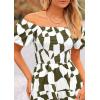 imagePRETTYGARDEN Womens 2025 Summer Boho Midi Dress Off Shoulder Puff Sleeve Print Smocked Ruffle Beach Long Flowy DressesArmy Green