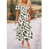imagePRETTYGARDEN Womens 2025 Summer Boho Midi Dress Off Shoulder Puff Sleeve Print Smocked Ruffle Beach Long Flowy DressesArmy Green