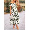 imagePRETTYGARDEN Womens 2025 Summer Boho Midi Dress Off Shoulder Puff Sleeve Print Smocked Ruffle Beach Long Flowy DressesArmy Green
