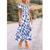 imagePRETTYGARDEN Womens 2025 Summer Boho Midi Dress Off Shoulder Puff Sleeve Print Smocked Ruffle Beach Long Flowy DressesBlue