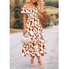 imagePRETTYGARDEN Womens 2025 Summer Boho Midi Dress Off Shoulder Puff Sleeve Print Smocked Ruffle Beach Long Flowy DressesBrown