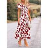 imagePRETTYGARDEN Womens 2025 Summer Boho Midi Dress Off Shoulder Puff Sleeve Print Smocked Ruffle Beach Long Flowy DressesWine Red