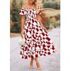 imagePRETTYGARDEN Womens 2025 Summer Boho Midi Dress Off Shoulder Puff Sleeve Print Smocked Ruffle Beach Long Flowy DressesWine Red
