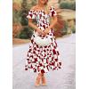 imagePRETTYGARDEN Womens 2025 Summer Boho Midi Dress Off Shoulder Puff Sleeve Print Smocked Ruffle Beach Long Flowy DressesWine Red