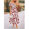 imagePRETTYGARDEN Womens 2025 Summer Boho Midi Dress Off Shoulder Puff Sleeve Print Smocked Ruffle Beach Long Flowy DressesWine Red