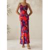 imagePRETTYGARDEN Womens Floral Maxi Dress 2025 Summer Elegant Spaghetti Strap Mesh Bodycon Wedding Guest Long DressesNavy Red Floral