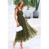 imagePRETTYGARDEN Womens Summer Midi Tulle Dress Sleeveless Smocked Square Neck Ruffle Flowy Party Wedding Guest SundressArmy Green
