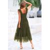imagePRETTYGARDEN Womens Summer Midi Tulle Dress Sleeveless Smocked Square Neck Ruffle Flowy Party Wedding Guest SundressArmy Green