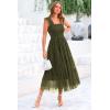 imagePRETTYGARDEN Womens Summer Midi Tulle Dress Sleeveless Smocked Square Neck Ruffle Flowy Party Wedding Guest SundressArmy Green