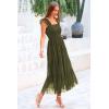 imagePRETTYGARDEN Womens Summer Midi Tulle Dress Sleeveless Smocked Square Neck Ruffle Flowy Party Wedding Guest SundressArmy Green
