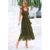 imagePRETTYGARDEN Womens Summer Midi Tulle Dress Sleeveless Smocked Square Neck Ruffle Flowy Party Wedding Guest SundressArmy Green
