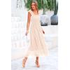 imagePRETTYGARDEN Womens Summer Midi Tulle Dress Sleeveless Smocked Square Neck Ruffle Flowy Party Wedding Guest SundressBeige