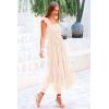 imagePRETTYGARDEN Womens Summer Midi Tulle Dress Sleeveless Smocked Square Neck Ruffle Flowy Party Wedding Guest SundressBeige