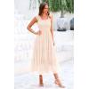 imagePRETTYGARDEN Womens Summer Midi Tulle Dress Sleeveless Smocked Square Neck Ruffle Flowy Party Wedding Guest SundressBeige
