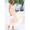 imagePRETTYGARDEN Womens Summer Midi Tulle Dress Sleeveless Smocked Square Neck Ruffle Flowy Party Wedding Guest SundressBeige