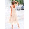 imagePRETTYGARDEN Womens Summer Midi Tulle Dress Sleeveless Smocked Square Neck Ruffle Flowy Party Wedding Guest SundressBeige