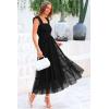 imagePRETTYGARDEN Womens Summer Midi Tulle Dress Sleeveless Smocked Square Neck Ruffle Flowy Party Wedding Guest SundressBlack