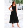 imagePRETTYGARDEN Womens Summer Midi Tulle Dress Sleeveless Smocked Square Neck Ruffle Flowy Party Wedding Guest SundressBlack