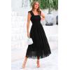 imagePRETTYGARDEN Womens Summer Midi Tulle Dress Sleeveless Smocked Square Neck Ruffle Flowy Party Wedding Guest SundressBlack