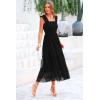 imagePRETTYGARDEN Womens Summer Midi Tulle Dress Sleeveless Smocked Square Neck Ruffle Flowy Party Wedding Guest SundressBlack