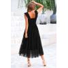 imagePRETTYGARDEN Womens Summer Midi Tulle Dress Sleeveless Smocked Square Neck Ruffle Flowy Party Wedding Guest SundressBlack