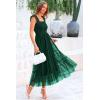 imagePRETTYGARDEN Womens Summer Midi Tulle Dress Sleeveless Smocked Square Neck Ruffle Flowy Party Wedding Guest SundressDark Green