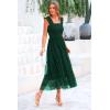 imagePRETTYGARDEN Womens Summer Midi Tulle Dress Sleeveless Smocked Square Neck Ruffle Flowy Party Wedding Guest SundressDark Green