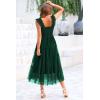 imagePRETTYGARDEN Womens Summer Midi Tulle Dress Sleeveless Smocked Square Neck Ruffle Flowy Party Wedding Guest SundressDark Green