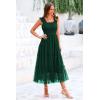 imagePRETTYGARDEN Womens Summer Midi Tulle Dress Sleeveless Smocked Square Neck Ruffle Flowy Party Wedding Guest SundressDark Green