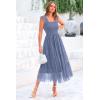 imagePRETTYGARDEN Womens Summer Midi Tulle Dress Sleeveless Smocked Square Neck Ruffle Flowy Party Wedding Guest SundressGrey Blue
