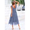 imagePRETTYGARDEN Womens Summer Midi Tulle Dress Sleeveless Smocked Square Neck Ruffle Flowy Party Wedding Guest SundressGrey Blue
