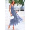 imagePRETTYGARDEN Womens Summer Midi Tulle Dress Sleeveless Smocked Square Neck Ruffle Flowy Party Wedding Guest SundressGrey Blue