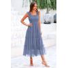 imagePRETTYGARDEN Womens Summer Midi Tulle Dress Sleeveless Smocked Square Neck Ruffle Flowy Party Wedding Guest SundressGrey Blue