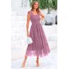 imagePRETTYGARDEN Womens Summer Midi Tulle Dress Sleeveless Smocked Square Neck Ruffle Flowy Party Wedding Guest SundressGrey Purple