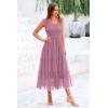 imagePRETTYGARDEN Womens Summer Midi Tulle Dress Sleeveless Smocked Square Neck Ruffle Flowy Party Wedding Guest SundressGrey Purple