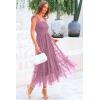 imagePRETTYGARDEN Womens Summer Midi Tulle Dress Sleeveless Smocked Square Neck Ruffle Flowy Party Wedding Guest SundressGrey Purple