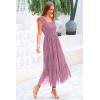 imagePRETTYGARDEN Womens Summer Midi Tulle Dress Sleeveless Smocked Square Neck Ruffle Flowy Party Wedding Guest SundressGrey Purple