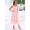 imagePRETTYGARDEN Womens Summer Midi Tulle Dress Sleeveless Smocked Square Neck Ruffle Flowy Party Wedding Guest SundressLight Pink