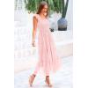 imagePRETTYGARDEN Womens Summer Midi Tulle Dress Sleeveless Smocked Square Neck Ruffle Flowy Party Wedding Guest SundressLight Pink