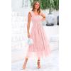 imagePRETTYGARDEN Womens Summer Midi Tulle Dress Sleeveless Smocked Square Neck Ruffle Flowy Party Wedding Guest SundressLight Pink