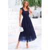imagePRETTYGARDEN Womens Summer Midi Tulle Dress Sleeveless Smocked Square Neck Ruffle Flowy Party Wedding Guest SundressNavy