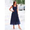 imagePRETTYGARDEN Womens Summer Midi Tulle Dress Sleeveless Smocked Square Neck Ruffle Flowy Party Wedding Guest SundressNavy