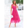 imagePRETTYGARDEN Womens Summer Midi Tulle Dress Sleeveless Smocked Square Neck Ruffle Flowy Party Wedding Guest SundressRose Red