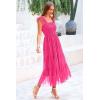 imagePRETTYGARDEN Womens Summer Midi Tulle Dress Sleeveless Smocked Square Neck Ruffle Flowy Party Wedding Guest SundressRose Red