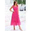 imagePRETTYGARDEN Womens Summer Midi Tulle Dress Sleeveless Smocked Square Neck Ruffle Flowy Party Wedding Guest SundressRose Red