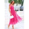 imagePRETTYGARDEN Womens Summer Midi Tulle Dress Sleeveless Smocked Square Neck Ruffle Flowy Party Wedding Guest SundressRose Red