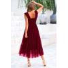 imagePRETTYGARDEN Womens Summer Midi Tulle Dress Sleeveless Smocked Square Neck Ruffle Flowy Party Wedding Guest SundressWine Red