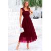 imagePRETTYGARDEN Womens Summer Midi Tulle Dress Sleeveless Smocked Square Neck Ruffle Flowy Party Wedding Guest SundressWine Red
