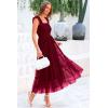 imagePRETTYGARDEN Womens Summer Midi Tulle Dress Sleeveless Smocked Square Neck Ruffle Flowy Party Wedding Guest SundressWine Red